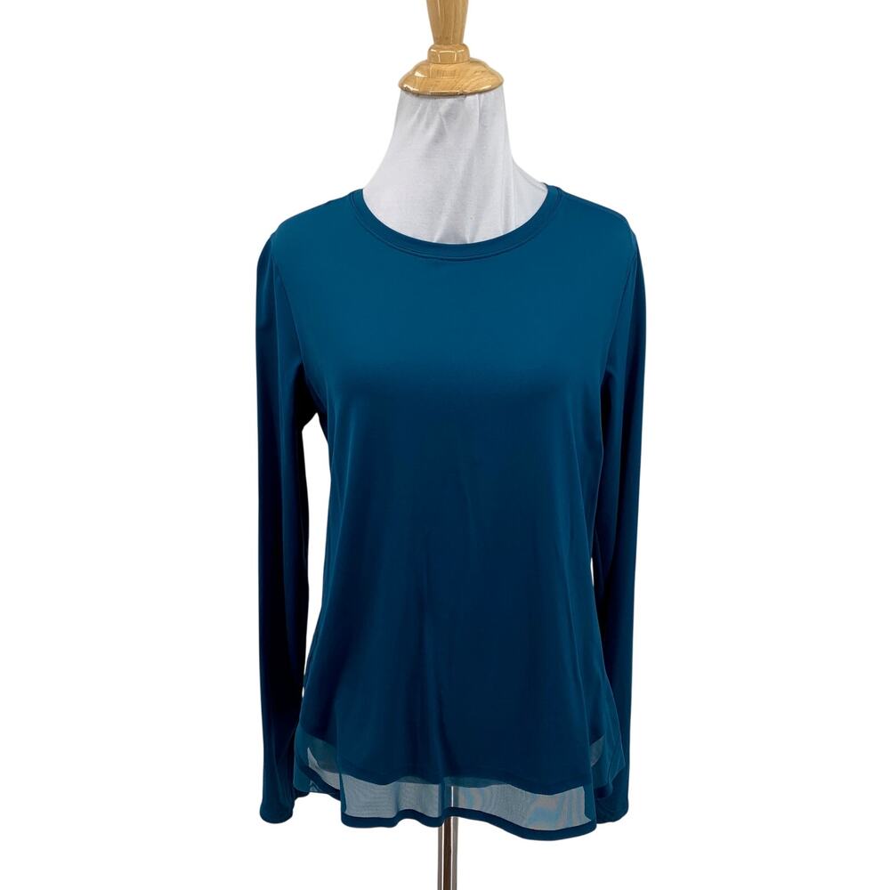 Athleta Top Womens S Small Teal Blue Esssence Mesh Panel Long Sleeve Lightweight